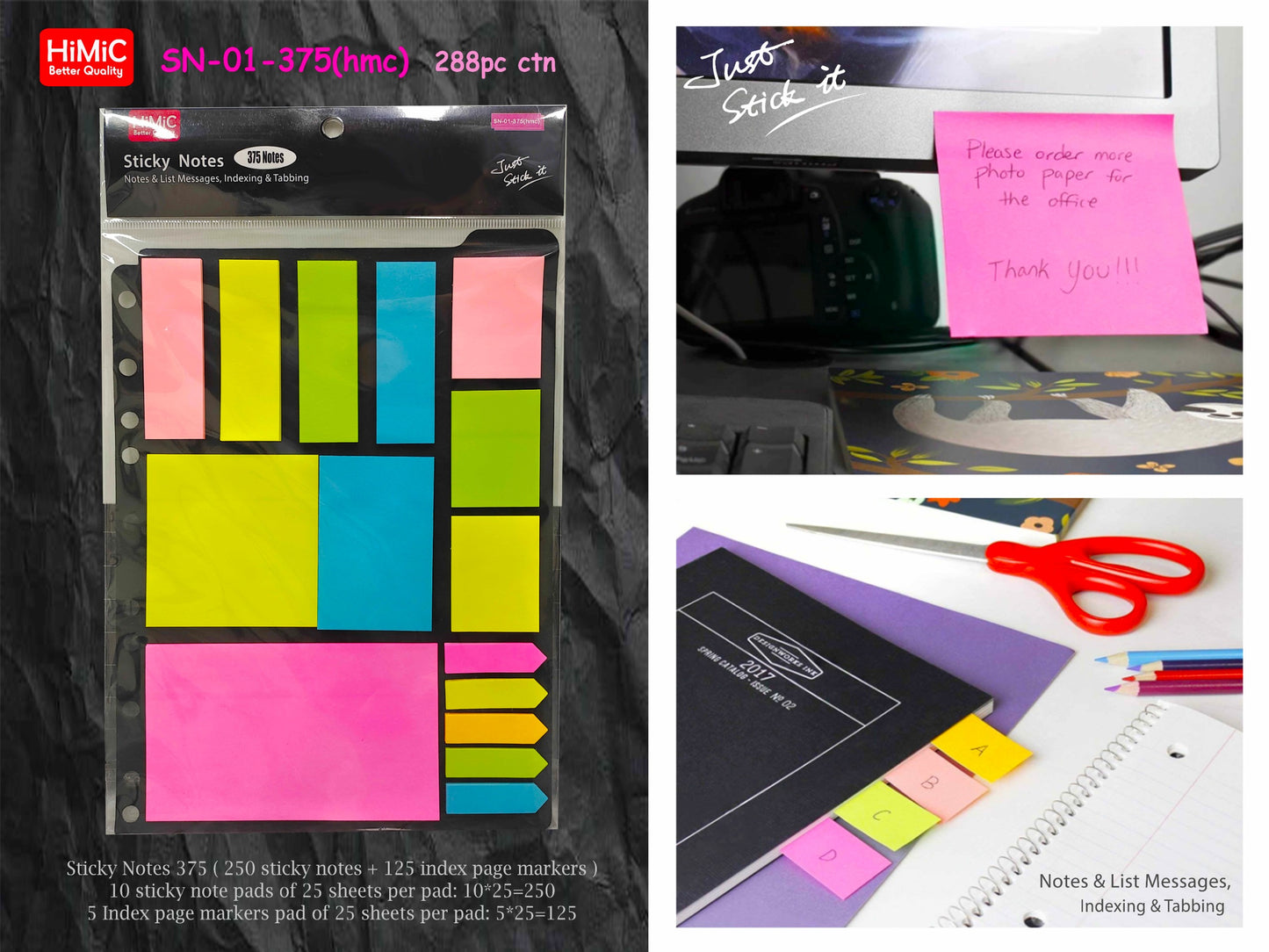 Sticky note set multiple size Total 375 numbers