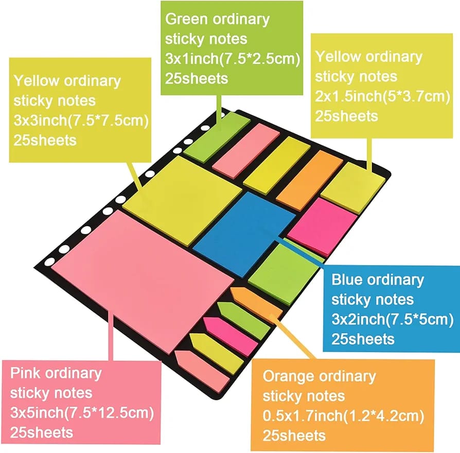 Sticky note set multiple size Total 375 numbers