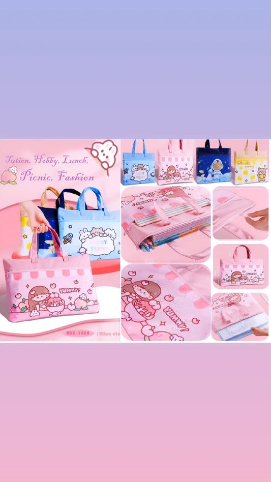 Kawaii Tution Picnic Shopping Bags big space can carry heavy books very durable. Cute design. Random. Lightweight Woman and kids trendy handbags.