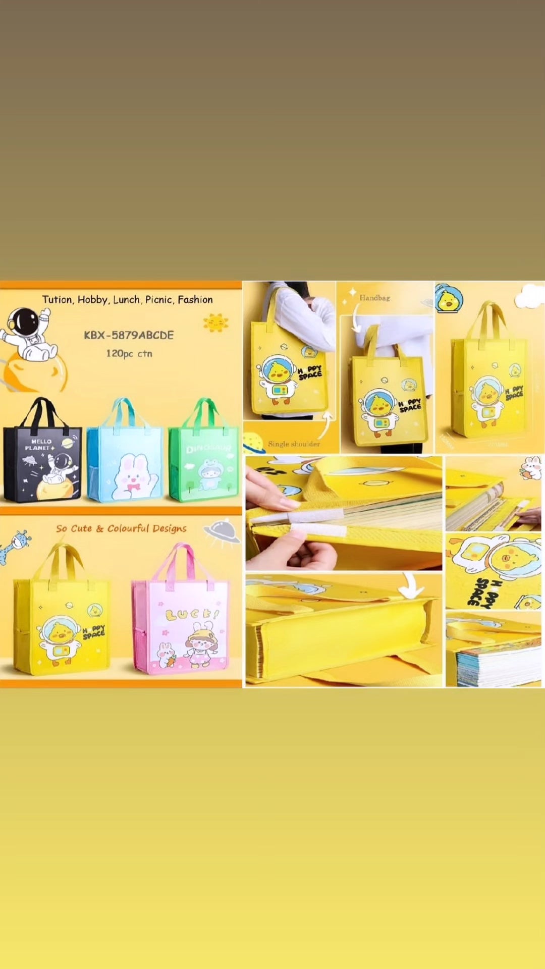 Kawaii Tution Picnic Shopping Bags big space can carry heavy books very durable. Cute design. Random. Lightweight Woman and kids trendy handbags.