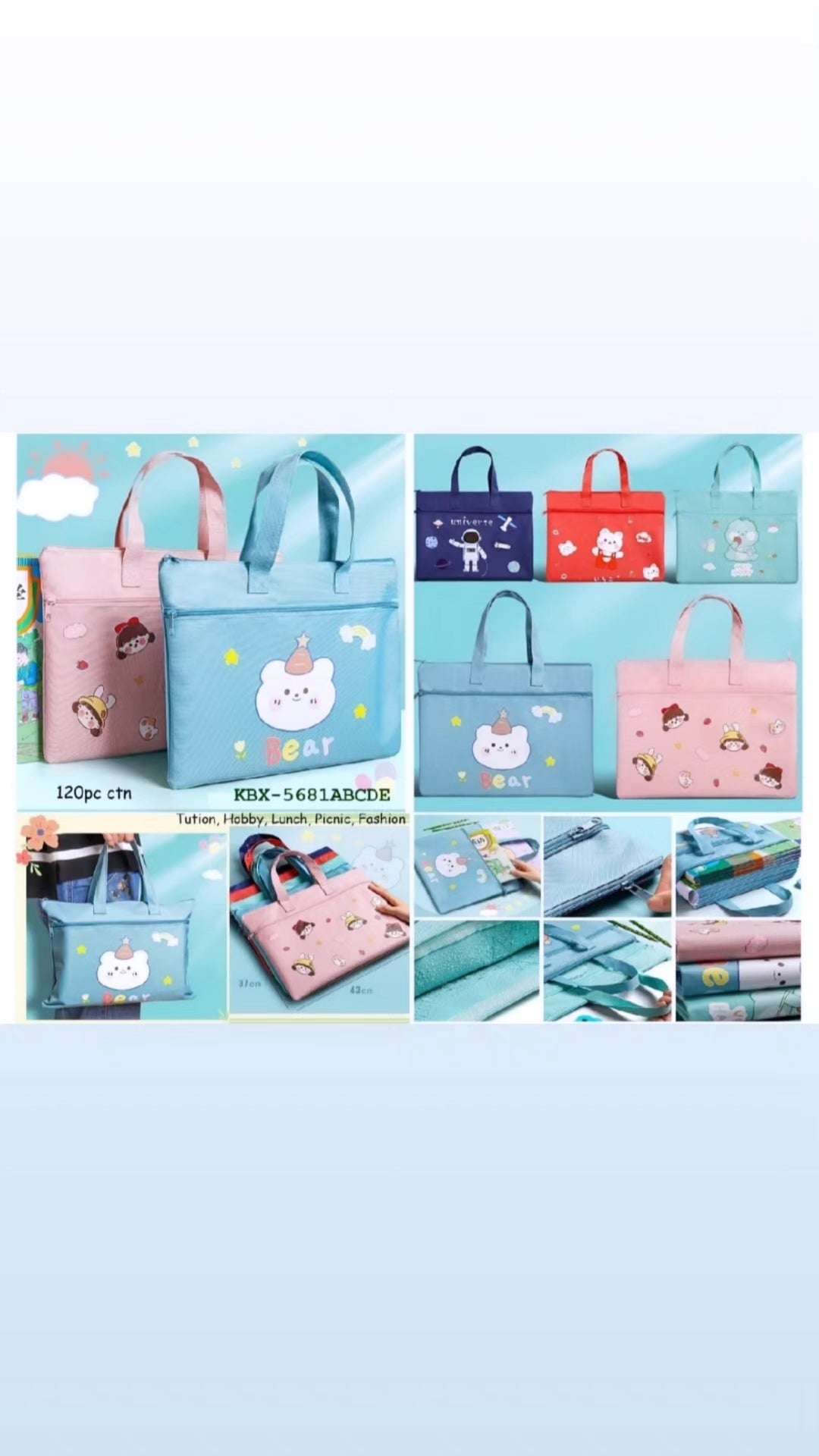 Kawaii Tution Picnic Shopping Bags big space can carry heavy books very durable. Cute design. Random. Lightweight Woman and kids trendy handbags.