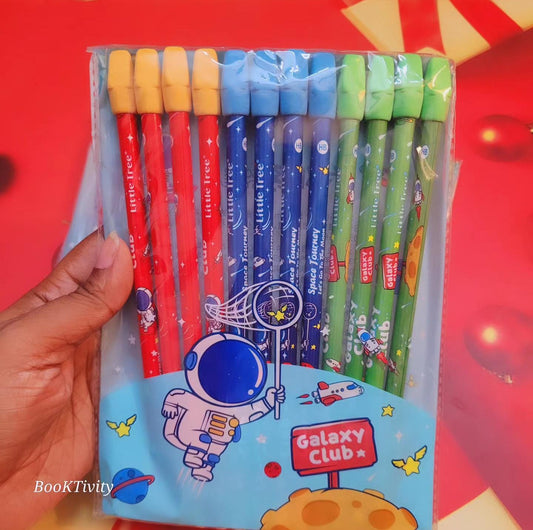 Pencil with erasers on top space theme cute little gift for you baby boy set of 12