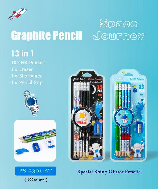 Space Pencils Stationary Kit - Pencil Set With Sharpener, Erasers And Pencil Cap For Kids, Boys And Girls, Birthday Return Gift Stationary Set 1