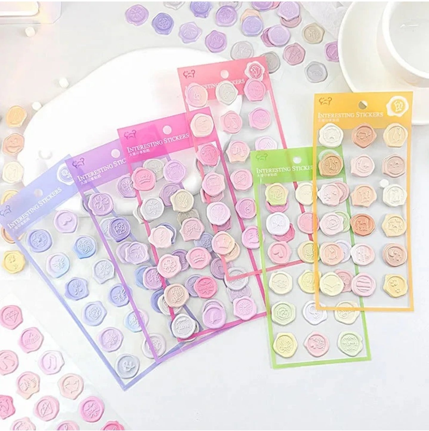 108 pieces of Pastel 3D wax stamps very high quality stick properly set of 6 sheets each sheet has 18 stamps