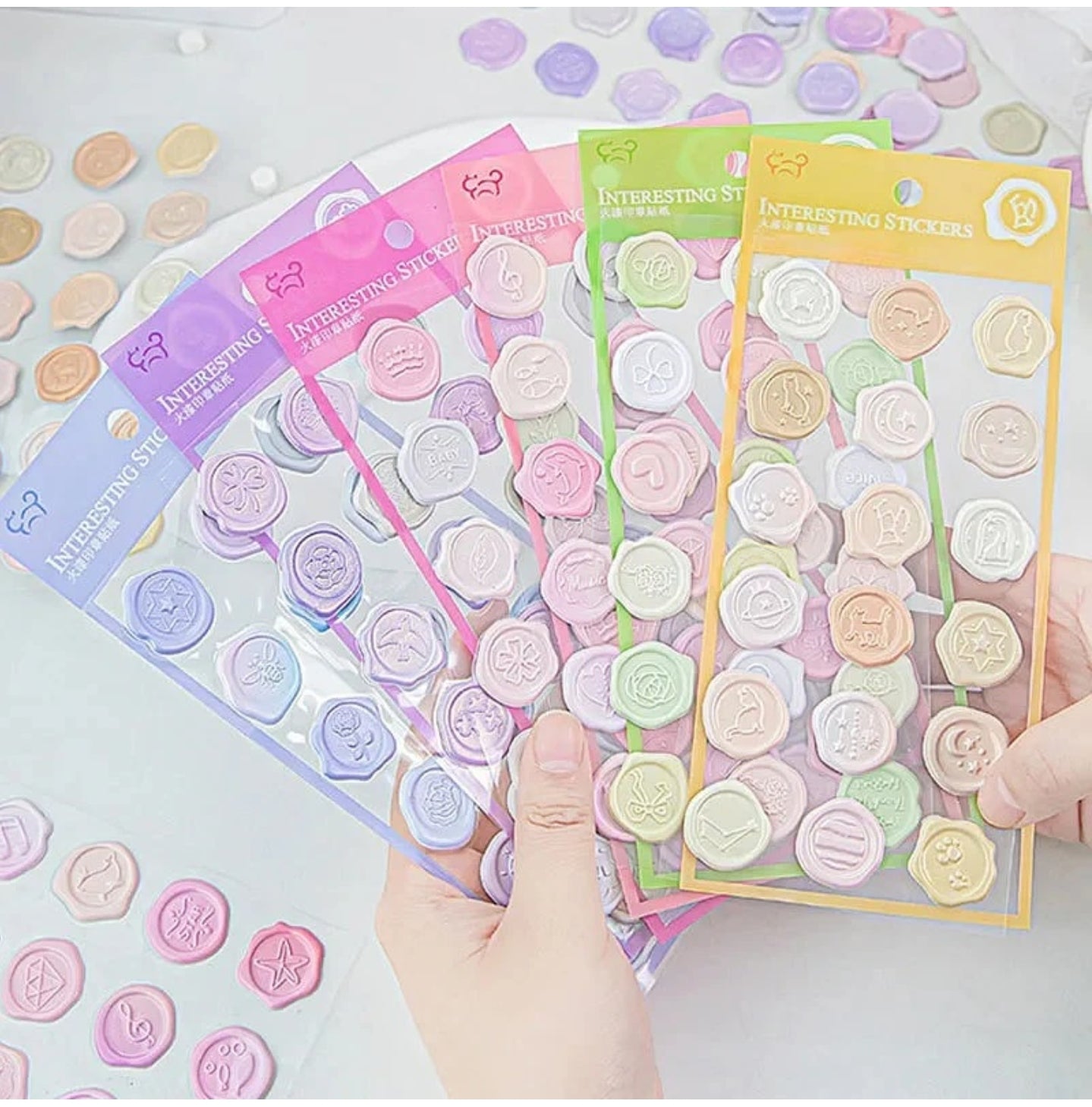 108 pieces of Pastel 3D wax stamps very high quality stick properly set of 6 sheets each sheet has 18 stamps