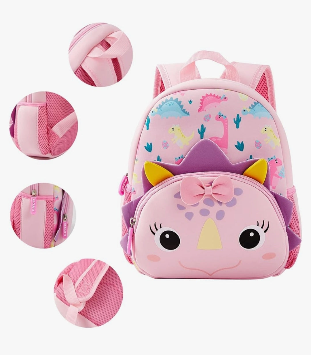 Backpack for Kindergarten and Elementary grade Neoprene Animal Waterproof Schoolbag Lunch backpack for Kids Boys Girls (Dinosuar Girl) Age 2-7