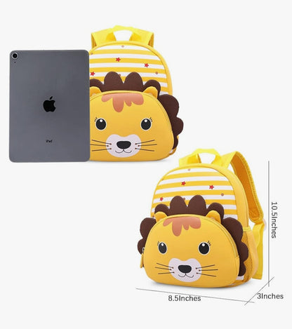 Backpack for Kindergarten and Elementary grade Neoprene Animal Waterproof Schoolbag Lunch backpack for Kids Boys Girls (Cute Lion) Age 2-7