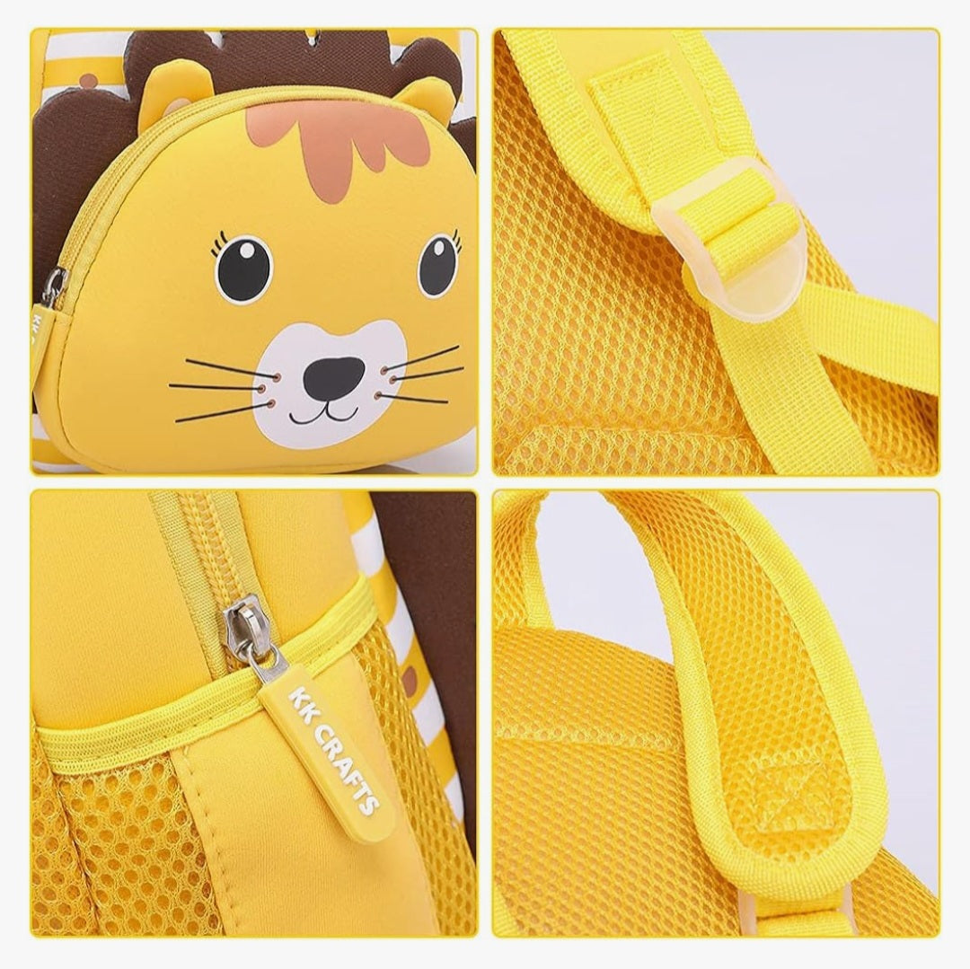 Backpack for Kindergarten and Elementary grade Neoprene Animal Waterproof Schoolbag Lunch backpack for Kids Boys Girls (Cute Lion) Age 2-7