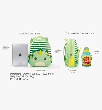 Backpack for Kindergarten and Elementary grade Neoprene Animal Waterproof Schoolbag Lunch backpack for Kids Boys Girls Age 2-7 (Cute Dinosaur)