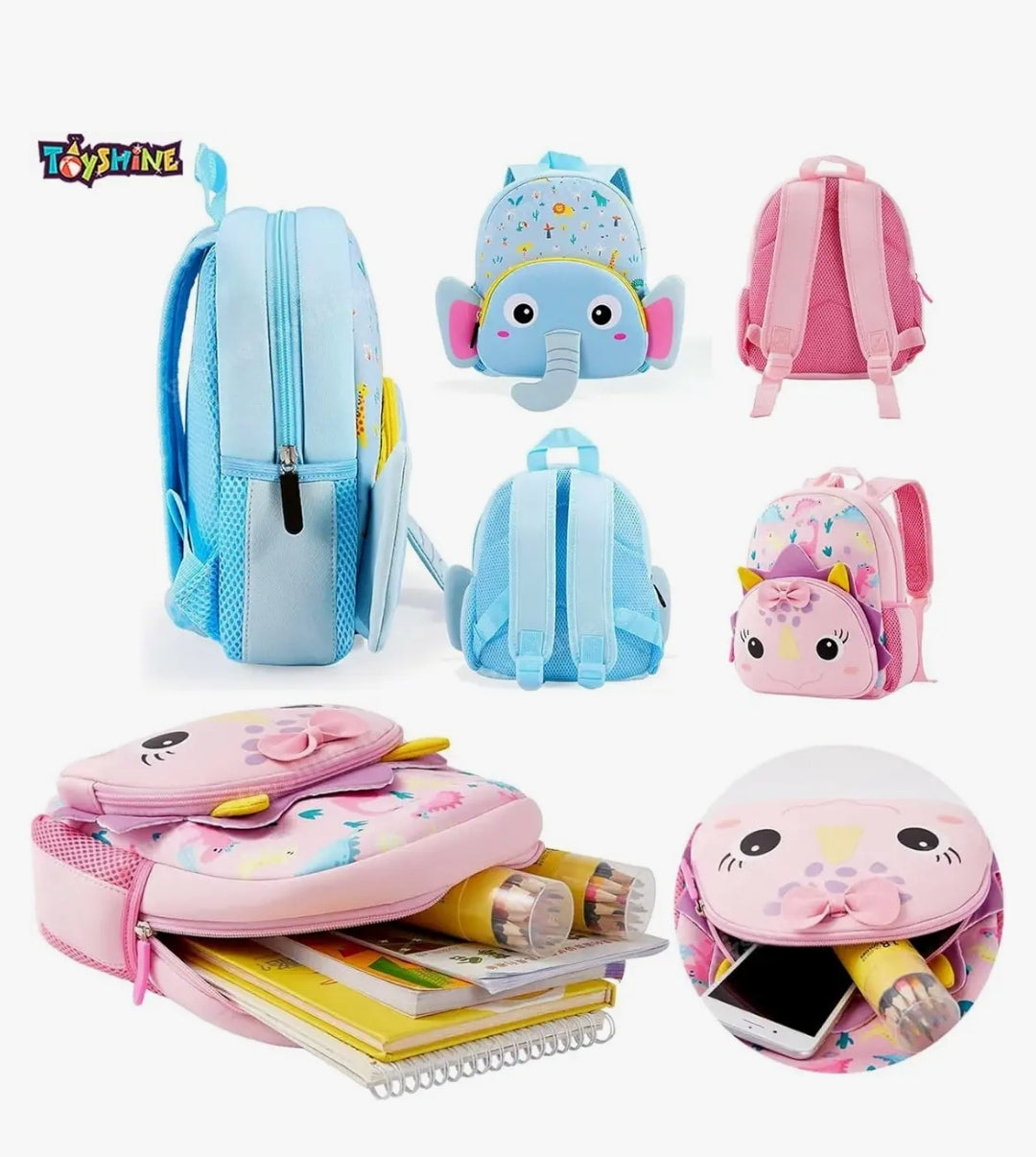 12" Cute Elephant Face Backpack for Kids Girls Boys Kindergarten and Elementary grade Backpack Preschool Nursery Travel Bag Age 2-7