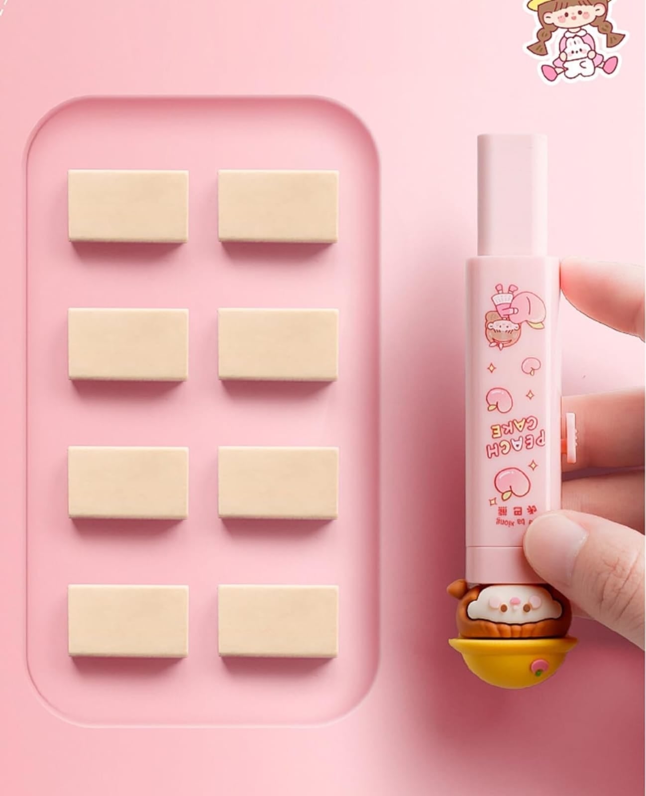 Peach Cake Push Pull Eraser, Lightweight Retractable Eraser Stationery for Office & School, Pink