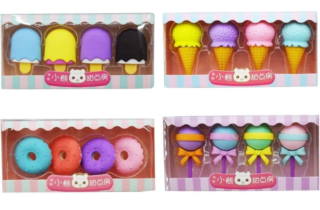 Candy shape big size 3d eraser box set. 4pc in one box.