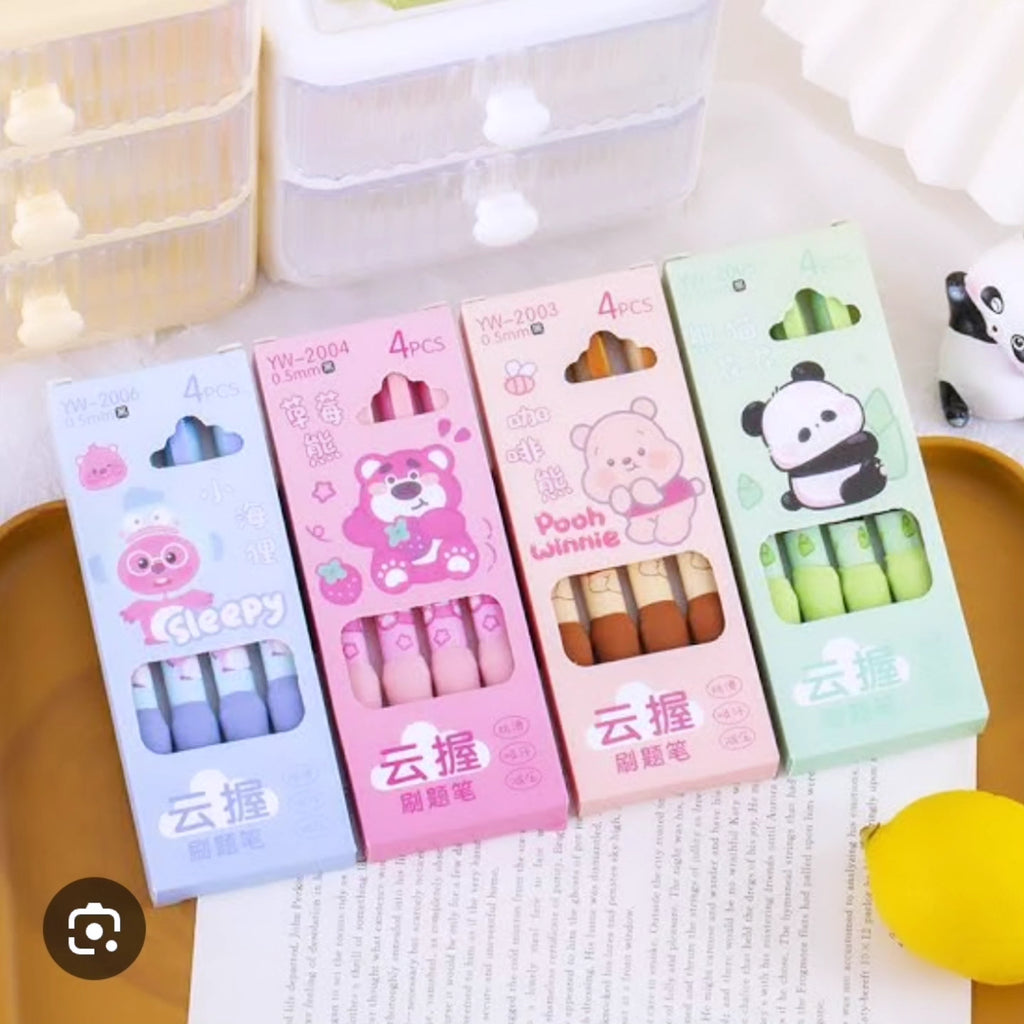 Kawaii blue ink gel pen 0.5mm with soft grip. 4pc.