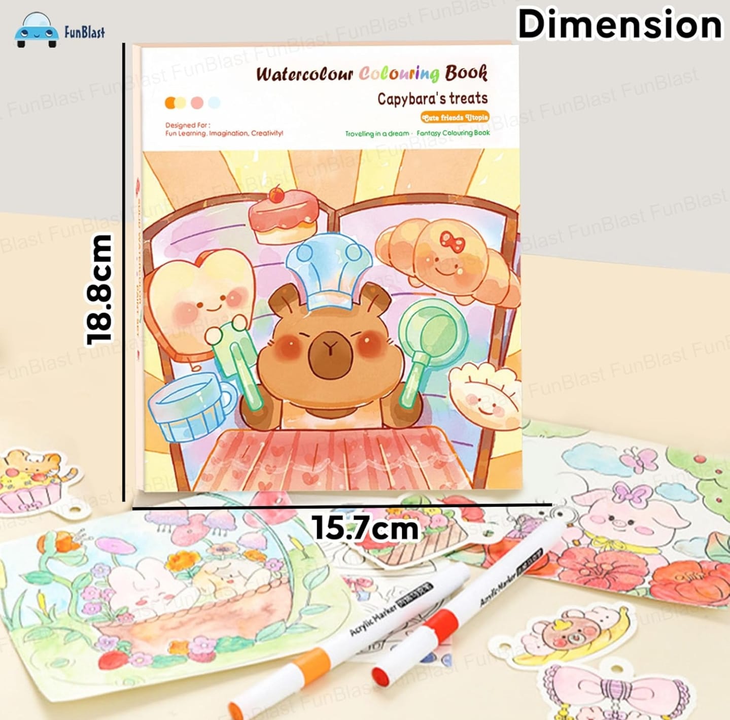 Watercolor Painting Book Set – DIY Graffiti Coloring Note-Book with Watercolor Gouache Brush, Creative Cartoon Coloring Book, Dip Water to Paint Painting Set for Kids(Capybara)