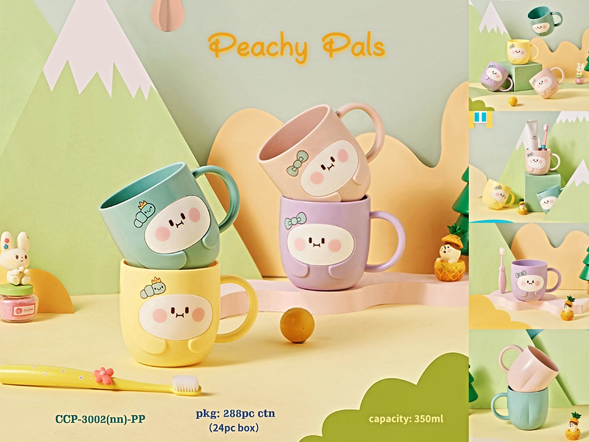 Peachy Pals cute Glass set of 4