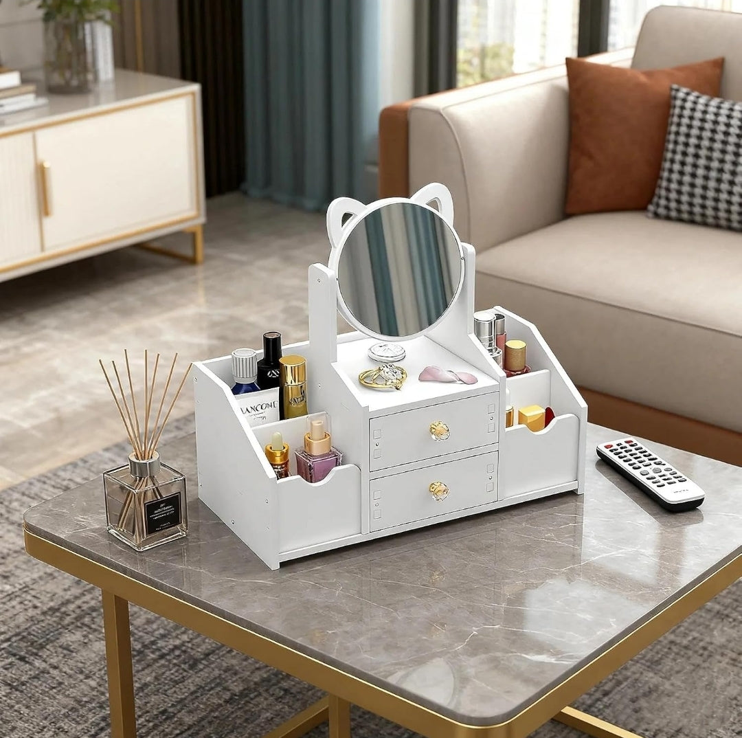 Beauty storage table organiser with a mirror big size.