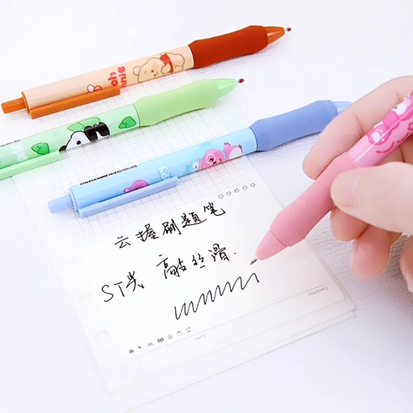 Kawaii blue ink gel pen 0.5mm with soft grip. 4pc.
