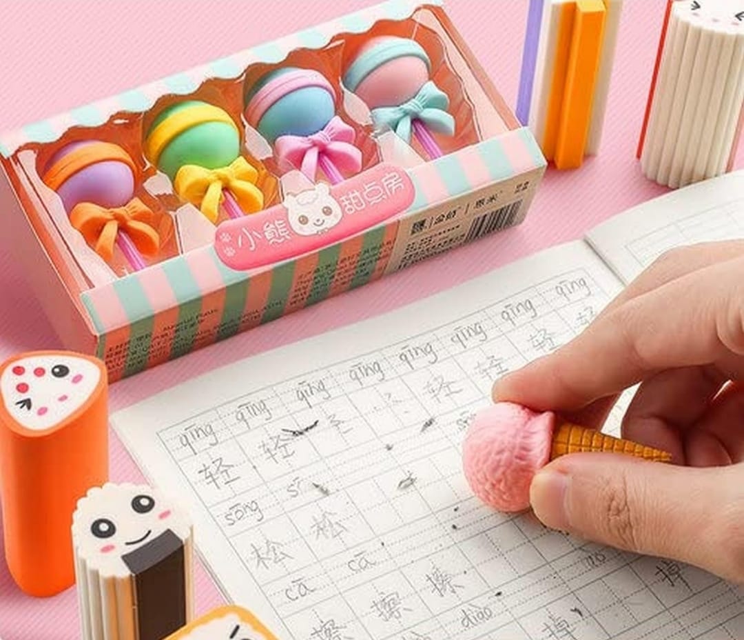 Candy shape big size 3d eraser box set. 4pc in one box.