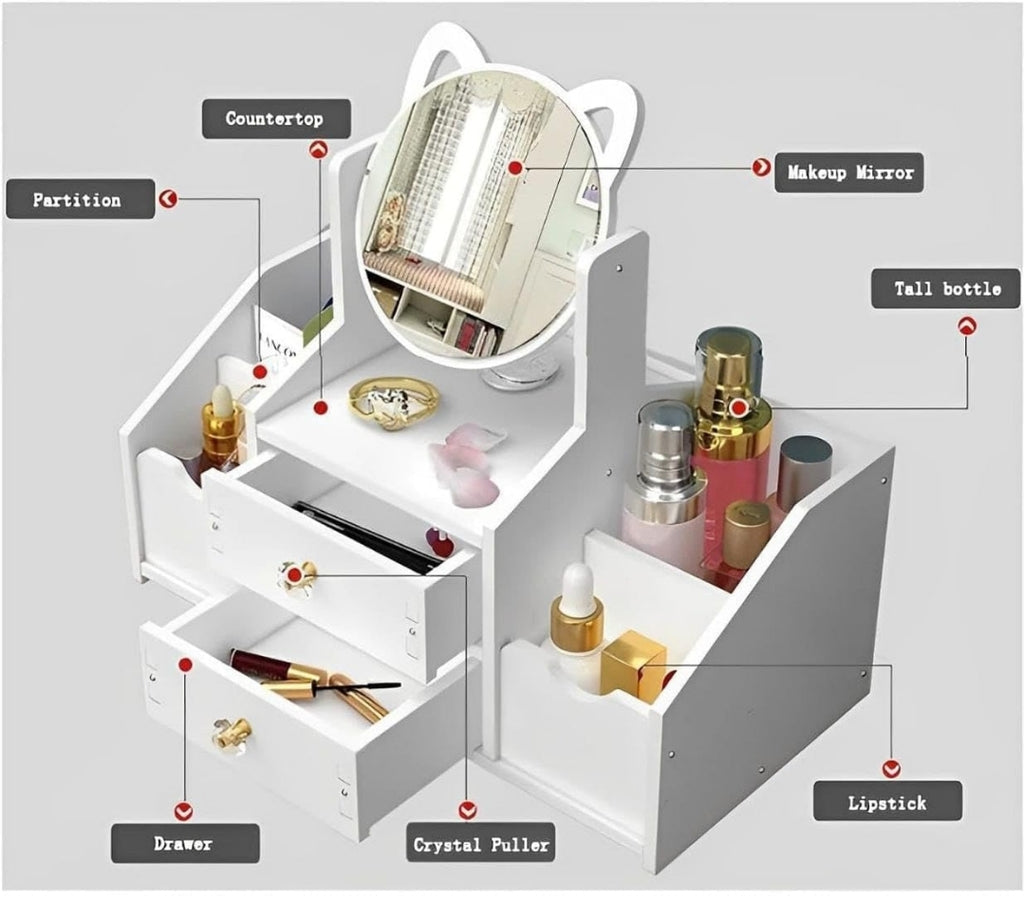 Beauty storage table organiser with a mirror big size.