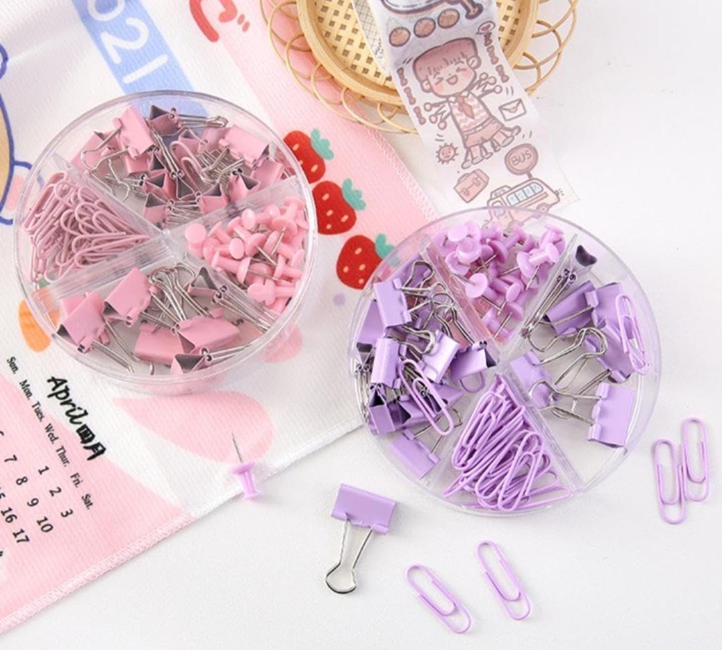 Binder Clips, Push Pins, Paper Clips Combo Set | Large & Small Stationery Kit for Office, School & Home Supplies (Purple)