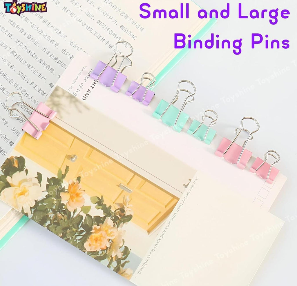 Binder Clips, Push Pins, Paper Clips Combo Set | Large & Small Stationery Kit for Office, School & Home Supplies (Pink)