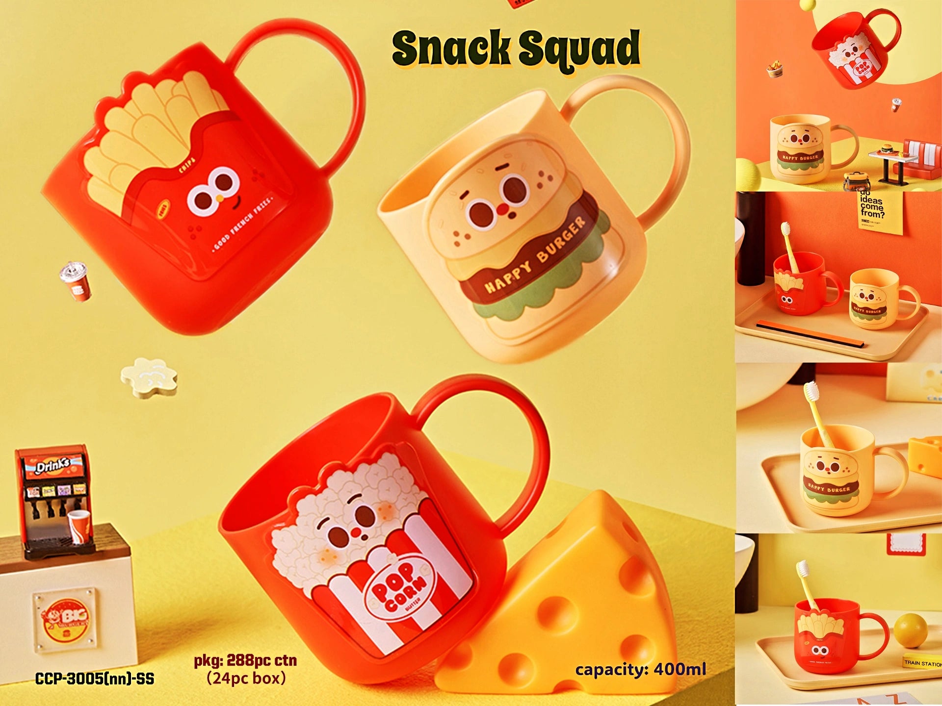 Snacks Squad mug set of 3 capacity 400ml.