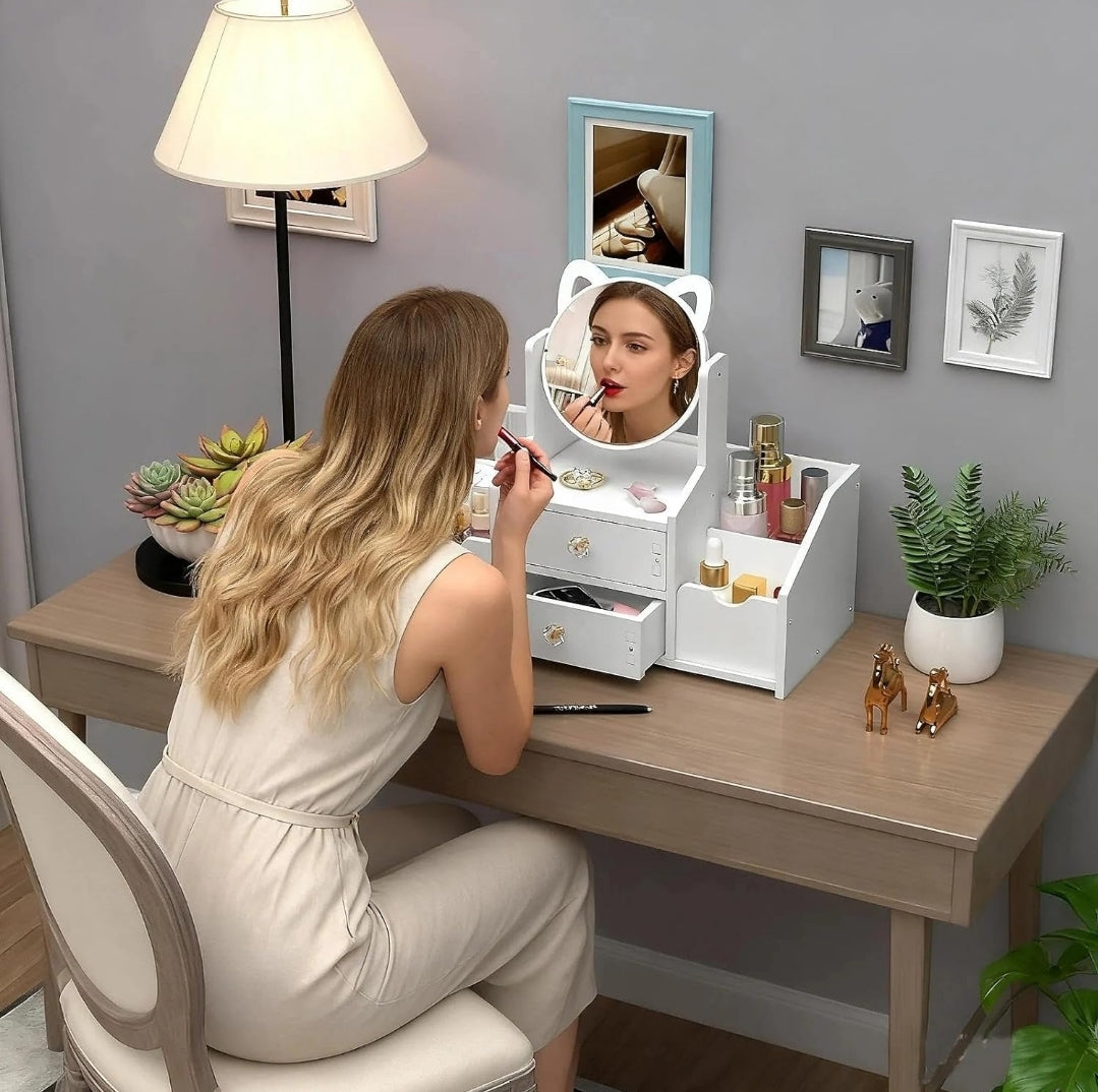 Beauty storage table organiser with a mirror big size.