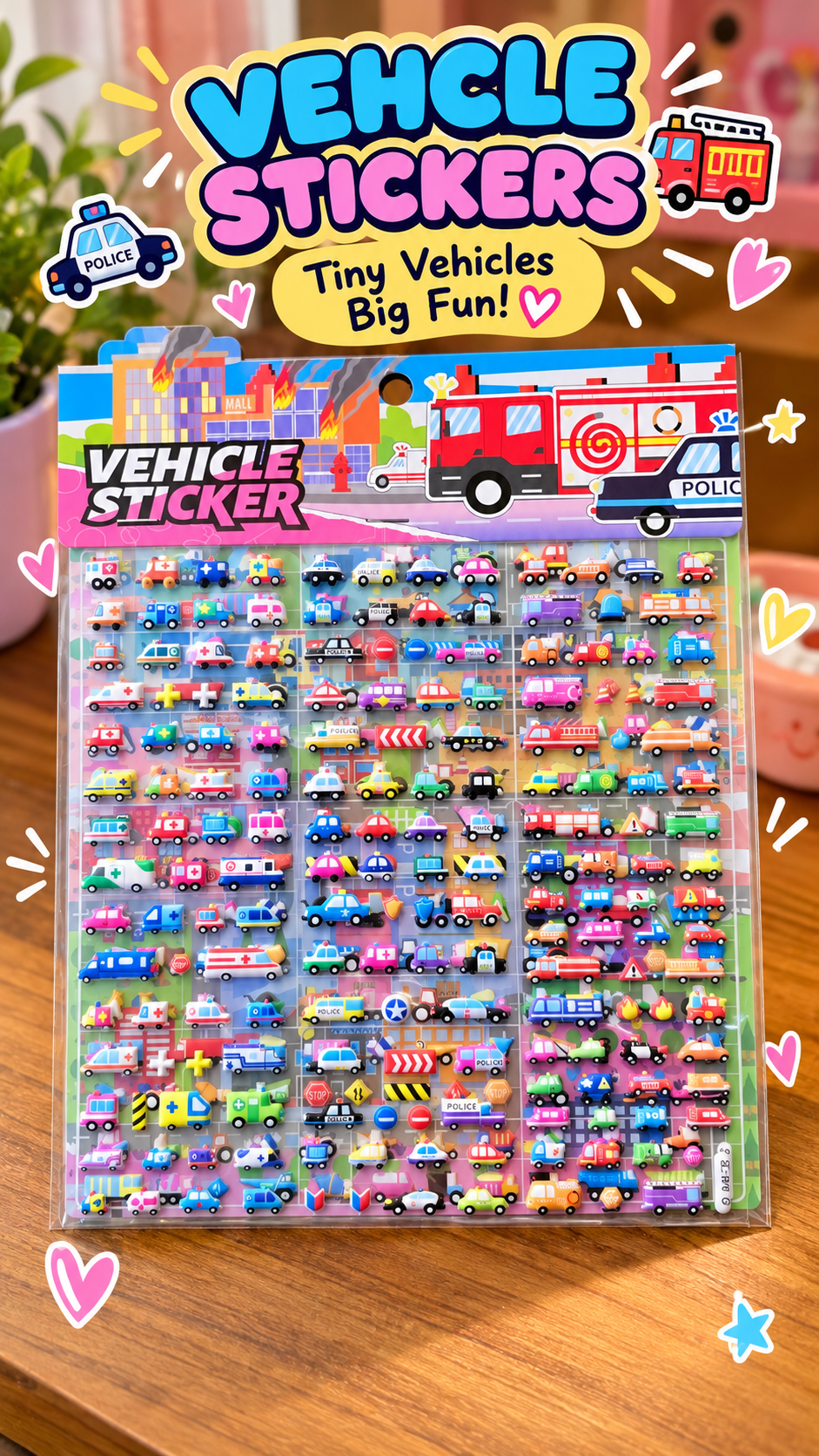 Cute 3D Kawaii Vehicle Stickers