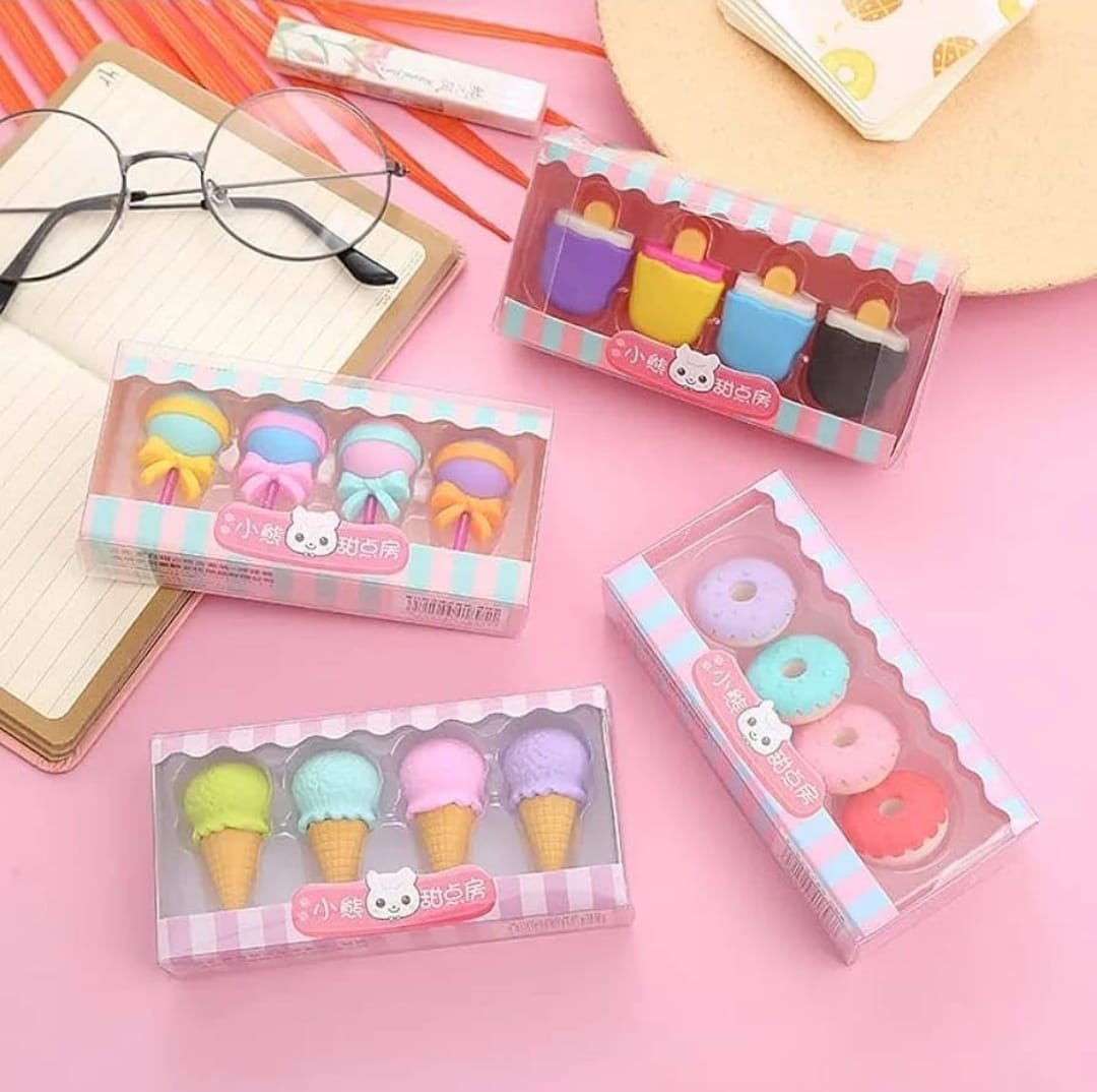 Candy shape big size 3d eraser box set. 4pc in one box.