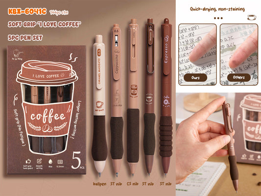 5 Pcs Gel Pens Cute Coffee Pen Retractable 5 Smooth Writing Aesthetic Ball Point Pen Quick Dry Black 0.5mm Gel Ink Pen For Kids Office School Supplies Gifts for Boy Girls Women Men