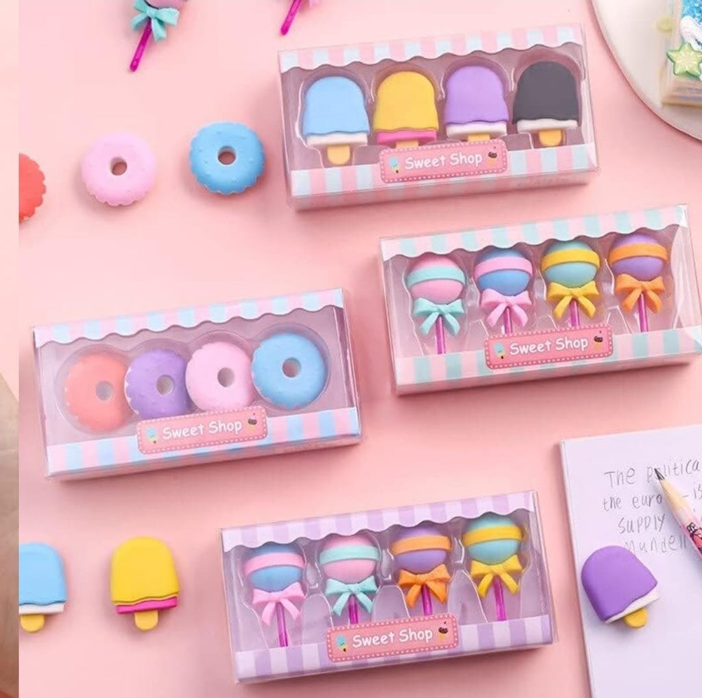 Candy shape big size 3d eraser box set. 4pc in one box.
