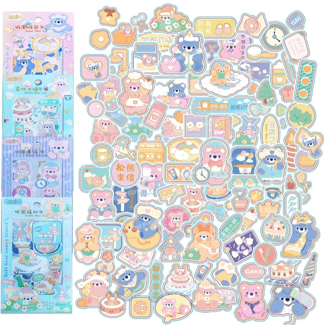 Kawaii sticker gift pack. Each pack has 4 sticker sheets. Best for return gift. 1pack.