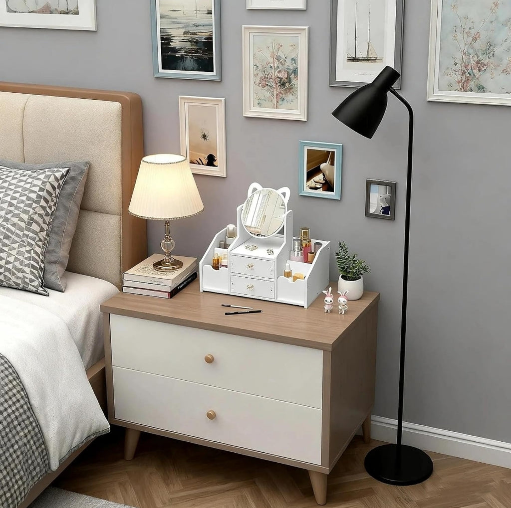 Beauty storage table organiser with a mirror big size.