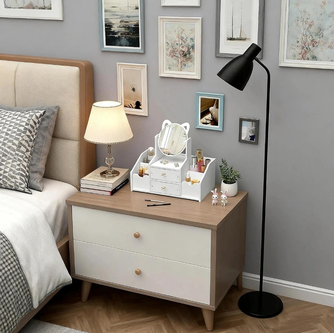 Beauty storage table organiser with a mirror big size.