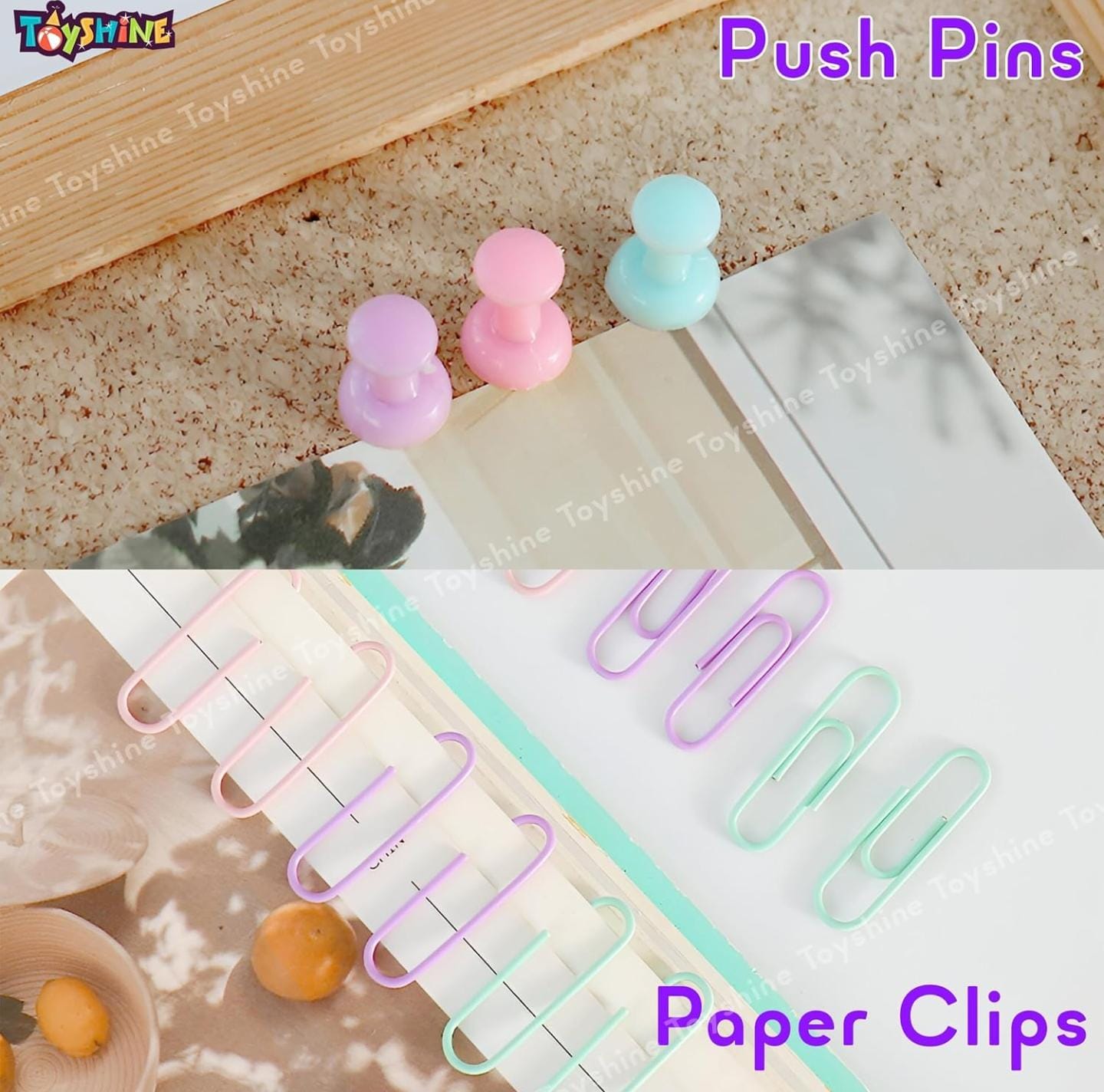 Binder Clips, Push Pins, Paper Clips Combo Set | Large & Small Stationery Kit for Office, School & Home Supplies (Pink)