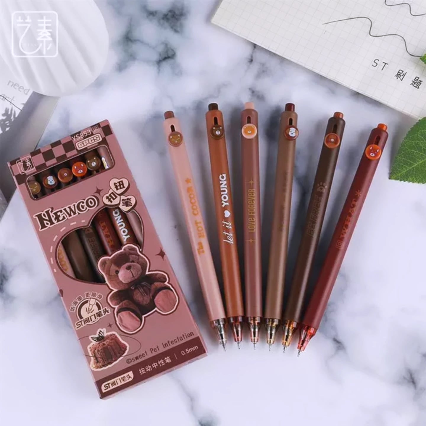 Bear Pen set kawaii. 6pc in one box.