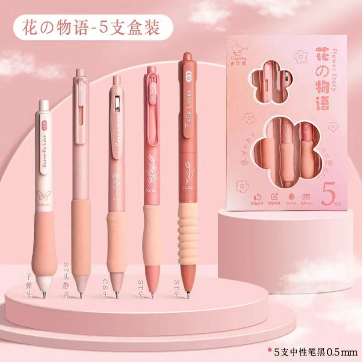 Japanese kawaii soft grip black gel pen gift set 5pc in one set