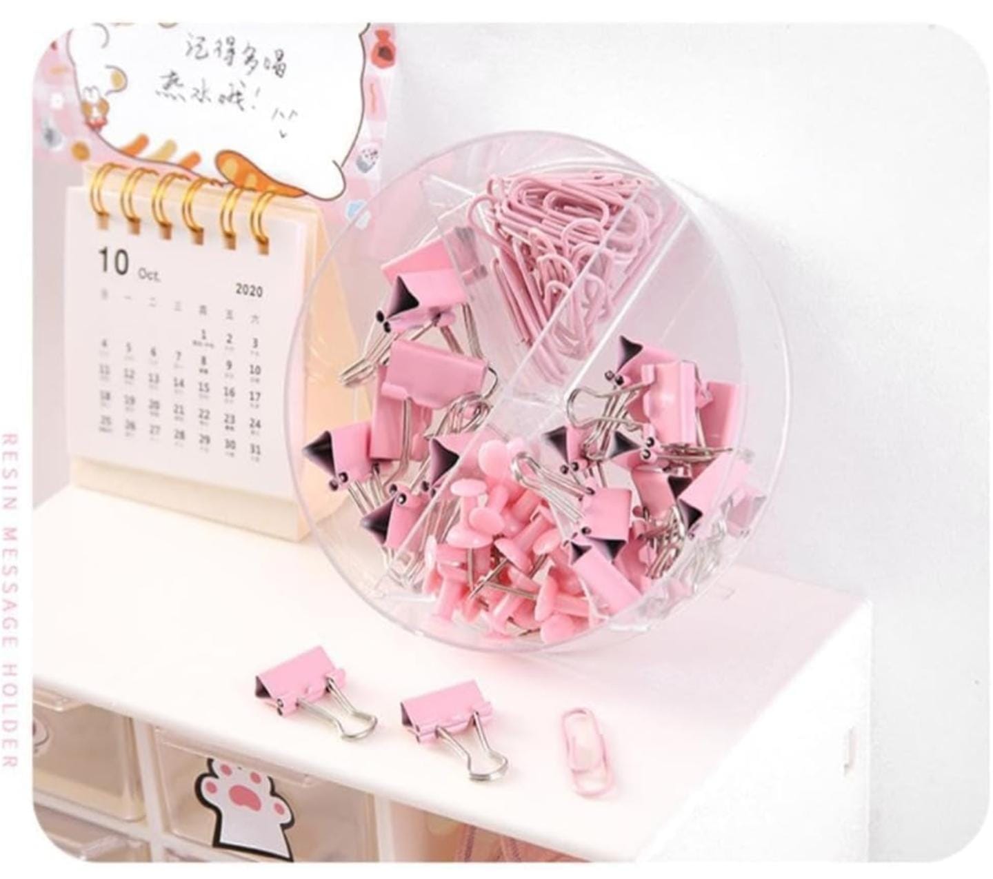 Binder Clips, Push Pins, Paper Clips Combo Set | Large & Small Stationery Kit for Office, School & Home Supplies (Pink)