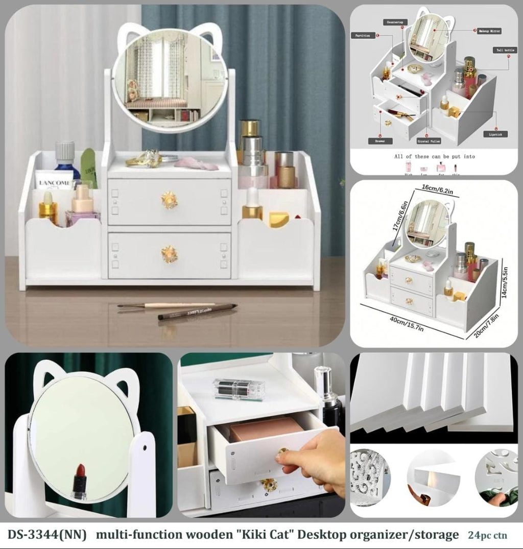 Beauty storage table organiser with a mirror big size.
