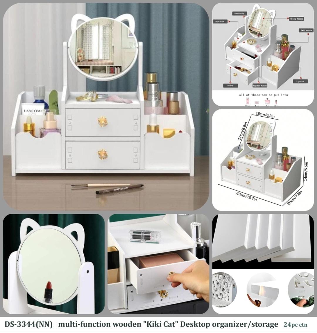 Beauty storage table organiser with a mirror big size.