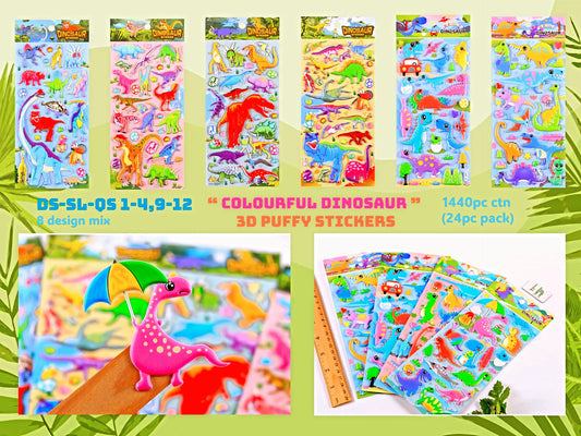 3D Puffy waterproof Dinosaur stickers can be used on any surface. Reusable kawaii stickers for art and craft mugs mobile cover or journal. Set of 6.