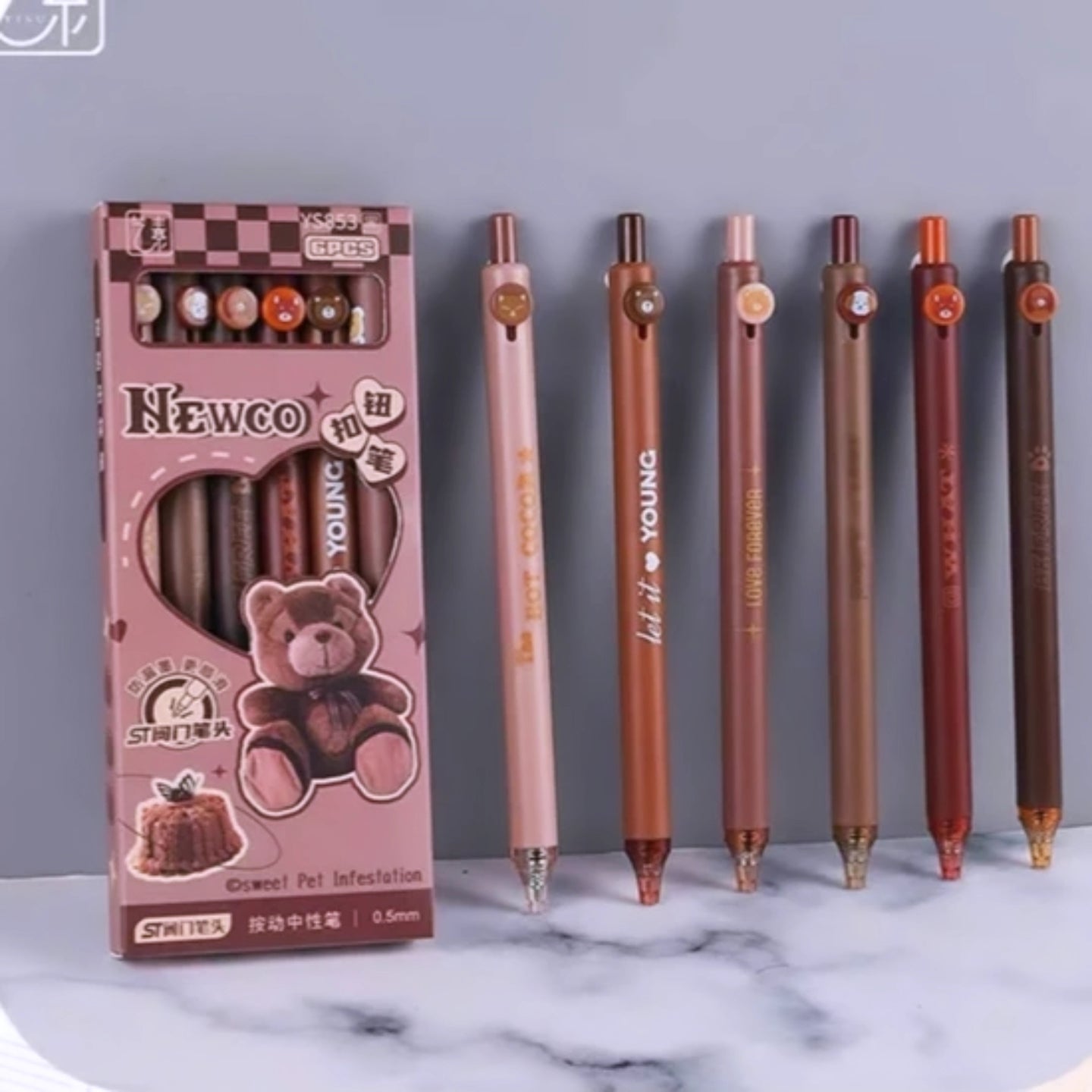 Bear Pen set kawaii. 6pc in one box.