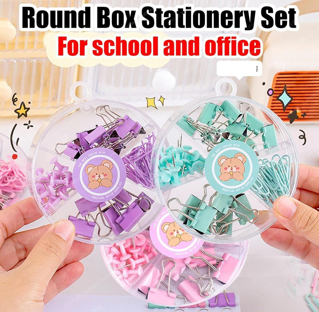 Binder Clips, Push Pins, Paper Clips Combo Set | Large & Small Stationery Kit for Office, School & Home Supplies (Purple)