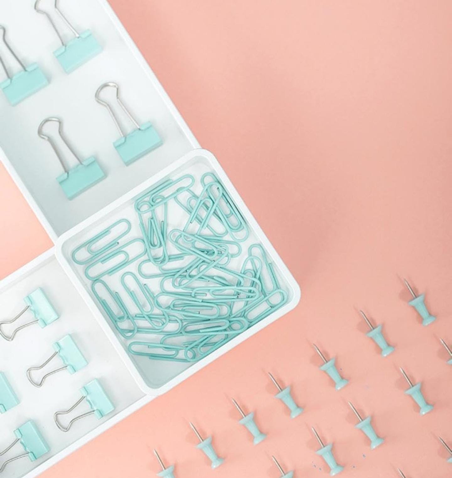 Binder Clips, Push Pins, Paper Clips Combo Set | Large & Small Stationery Kit for Office, School & Home Supplies (Pink)