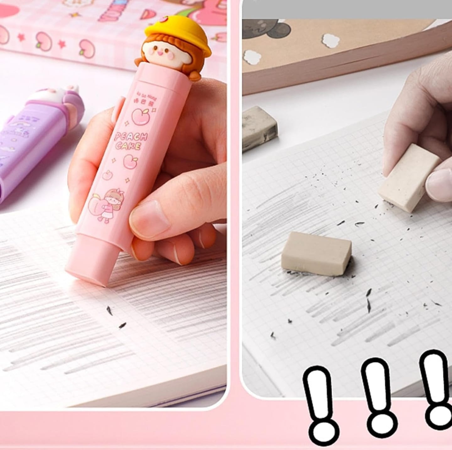 Peach Cake Push Pull Eraser, Lightweight Retractable Eraser Stationery for Office & School, Pink