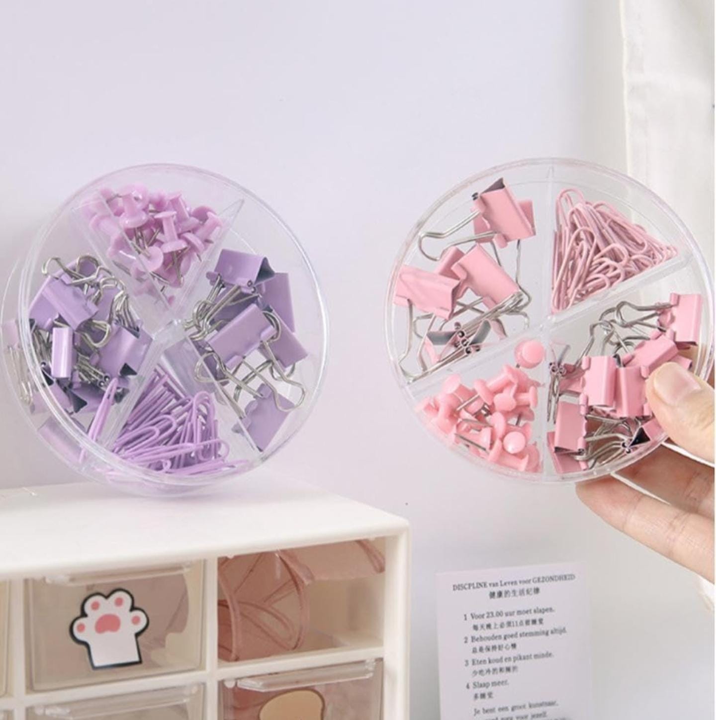 Binder Clips, Push Pins, Paper Clips Combo Set | Large & Small Stationery Kit for Office, School & Home Supplies (Purple)