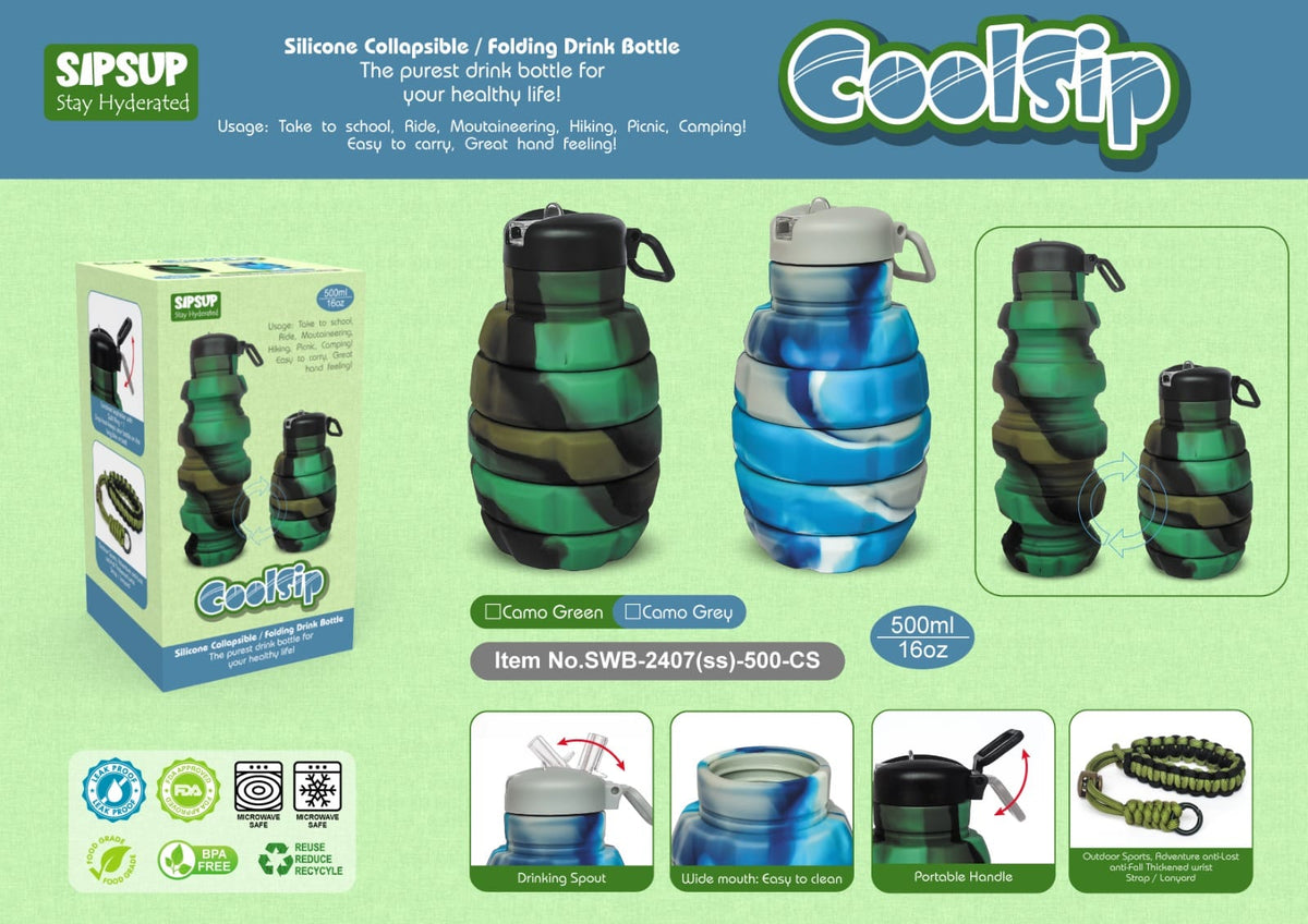 Sillicon collapsible/folding water bottle Any random design