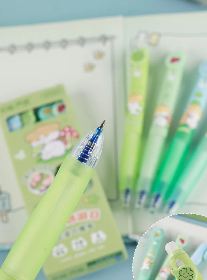 Cute puppy erasable gel pens 4pc in one box. With a soft rubber grip.