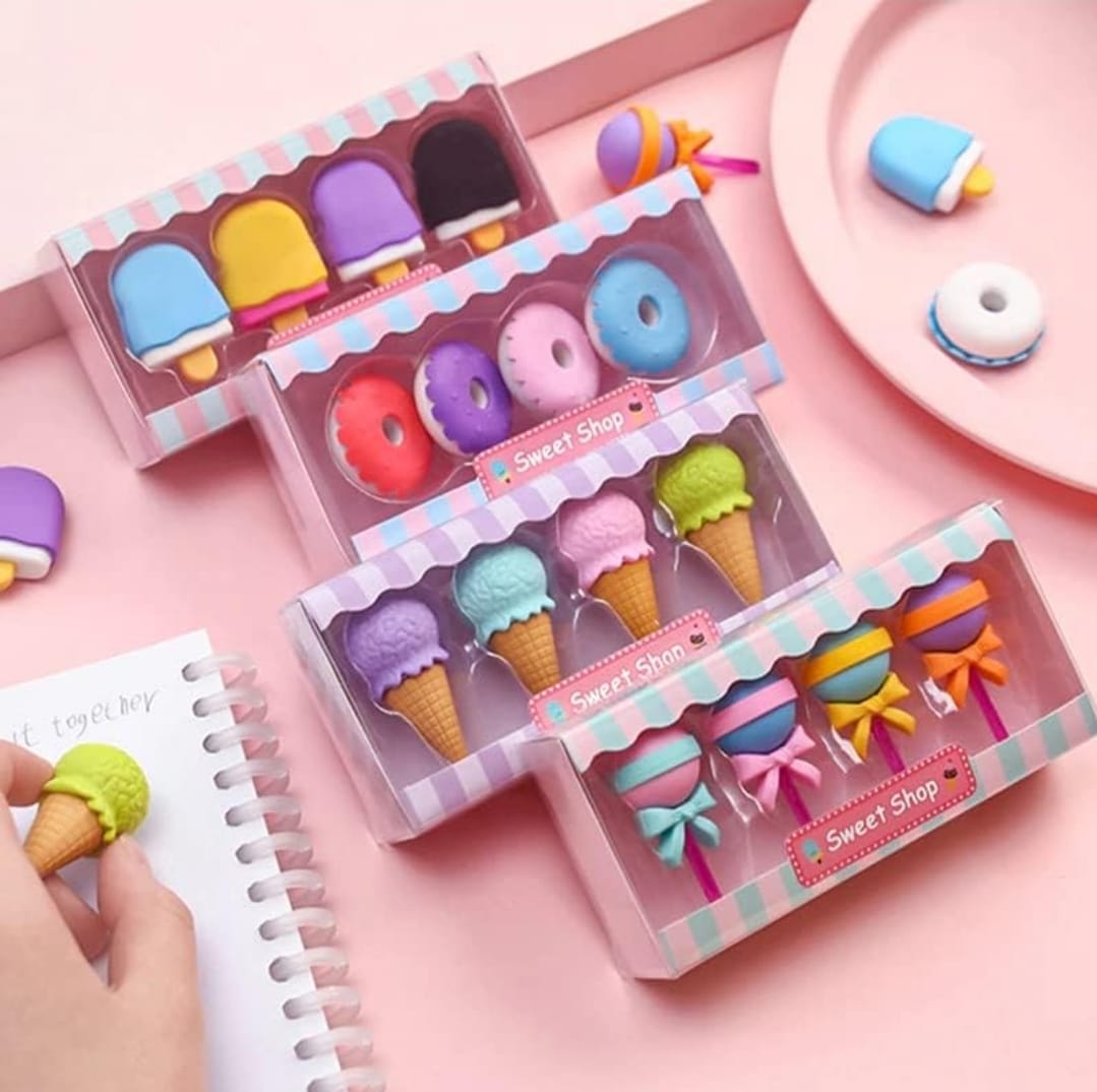 Candy shape big size 3d eraser box set. 4pc in one box.