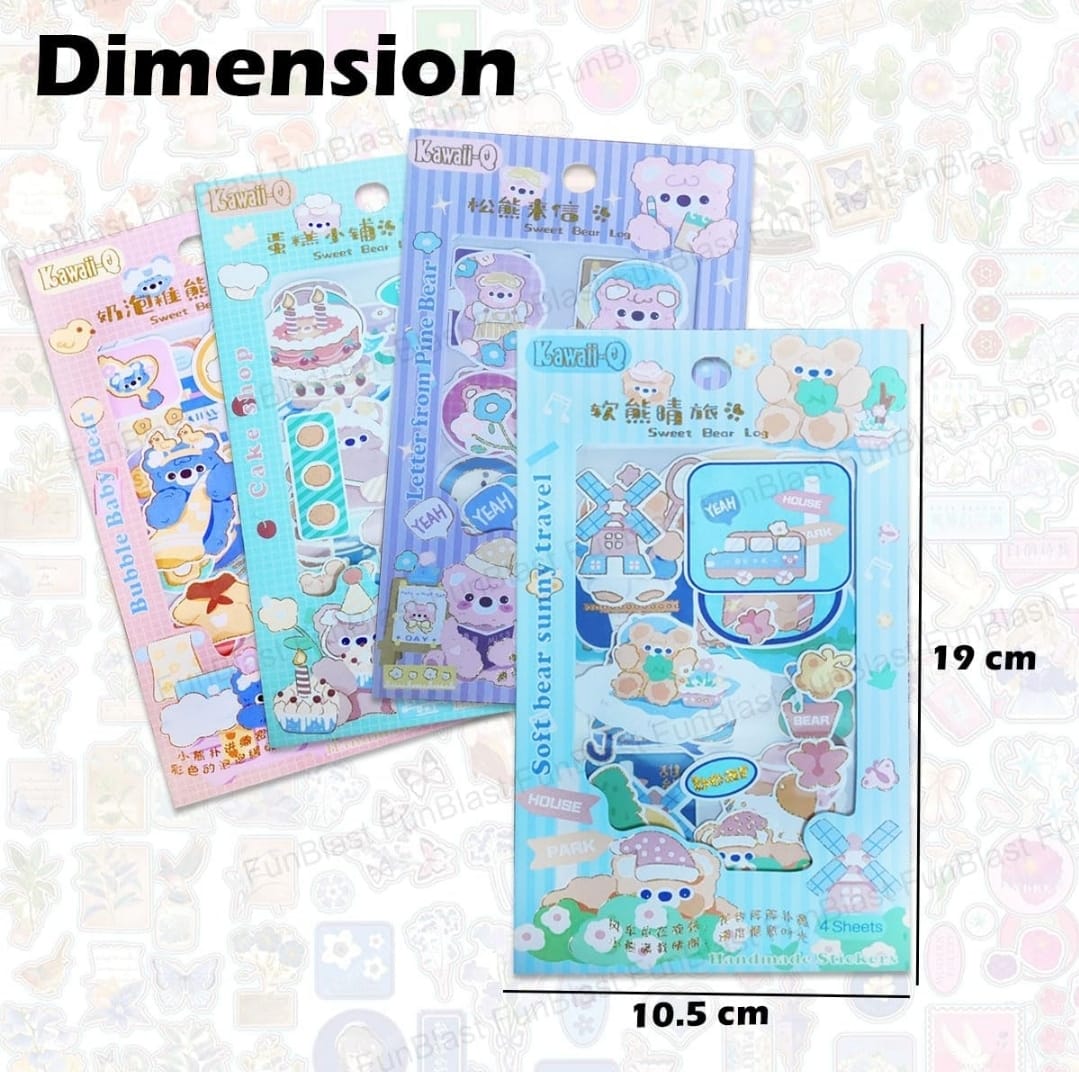 Kawaii sticker gift pack. Each pack has 4 sticker sheets. Best for return gift. 1pack.